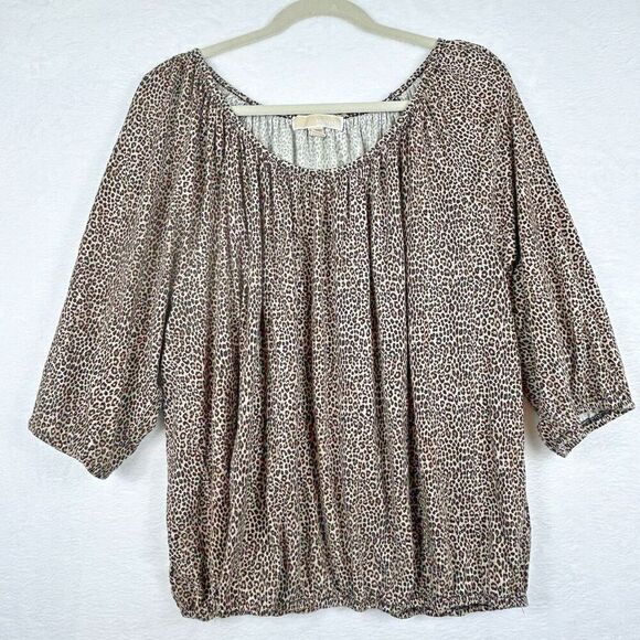Michael Kors Cheetah Print Top Plus 3X Animal Black Tan Flowy Soft - Picture 1 of 6